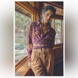 Free People We The Free Purple One Way Plaid Wrap Top Size Xs Crop Top NWT